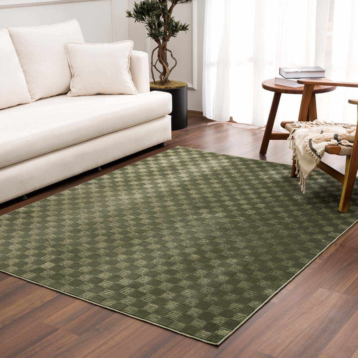 Truls Modern Checkered Pattern Green Washable Rug - The Rug Decor