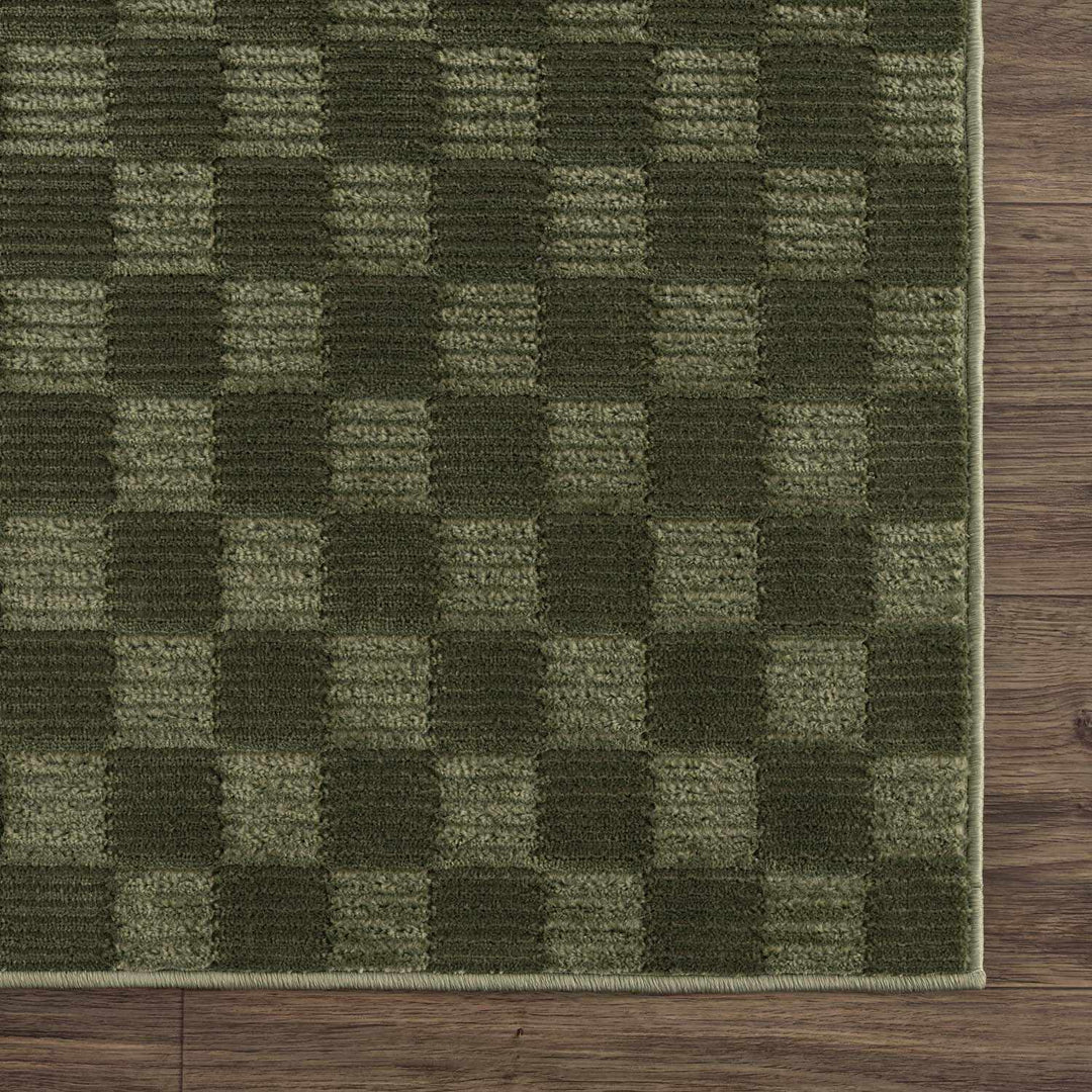 Truls Modern Checkered Pattern Green Washable Rug - The Rug Decor