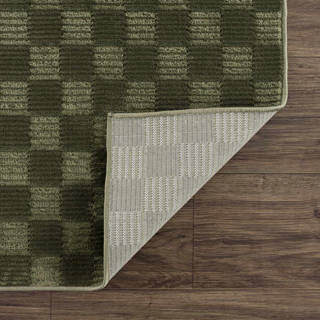 Truls Modern Checkered Pattern Green Washable Rug - The Rug Decor