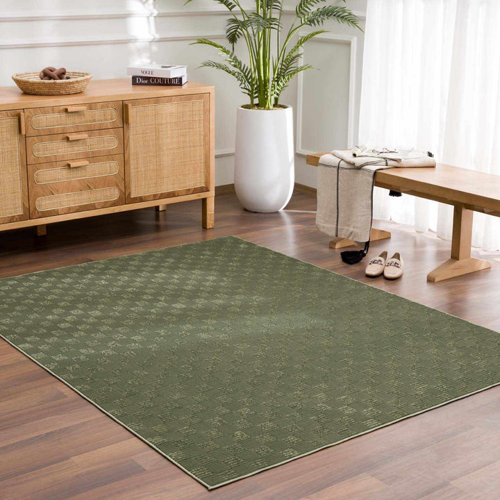 Truls Modern Checkered Pattern Green Washable Rug - The Rug Decor