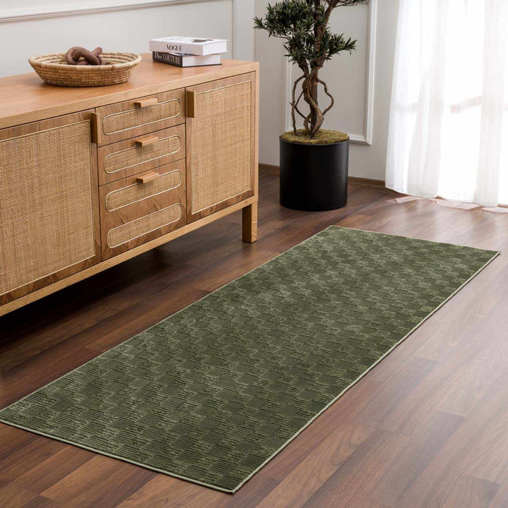Truls Modern Checkered Pattern Green Washable Rug - The Rug Decor