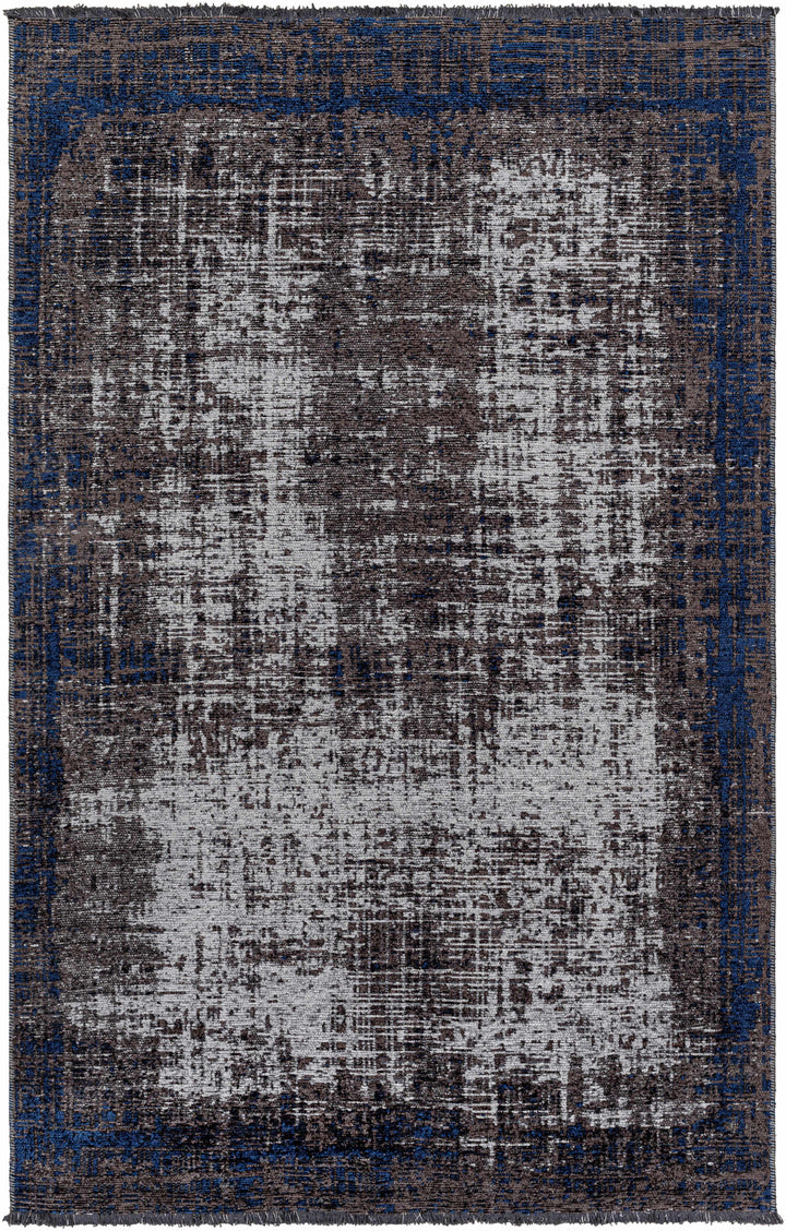 Binh Modern Abstract Design Charcoal And Blue Area Rug