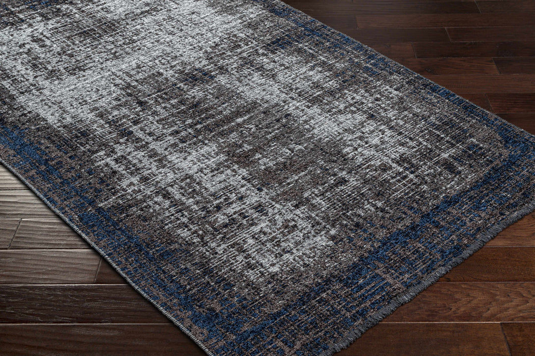 Binh Modern Abstract Design Charcoal And Blue Area Rug