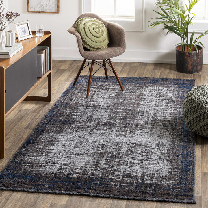 Binh Modern Abstract Design Charcoal And Blue Area Rug
