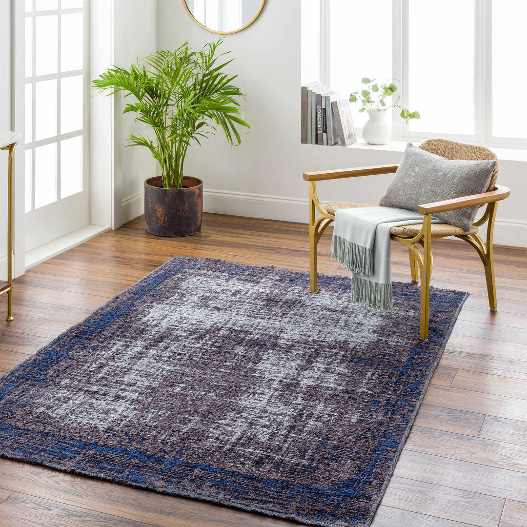 Binh Modern Abstract Design Charcoal And Blue Area Rug