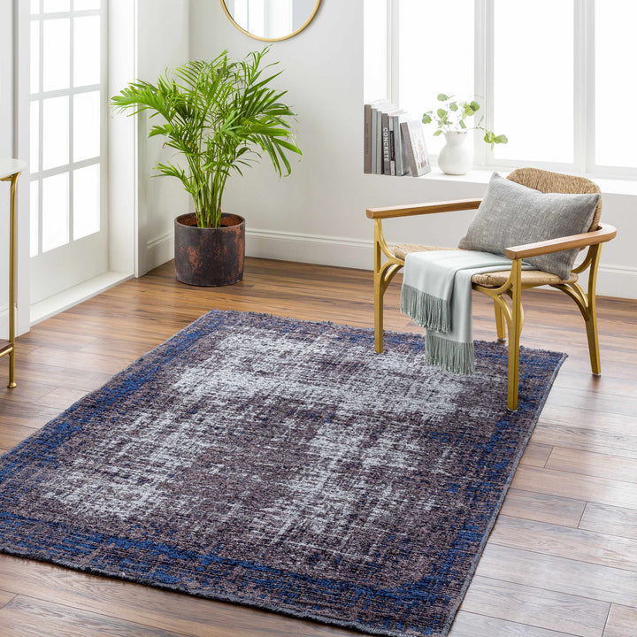 Binh Modern Abstract Design Charcoal And Blue Area Rug