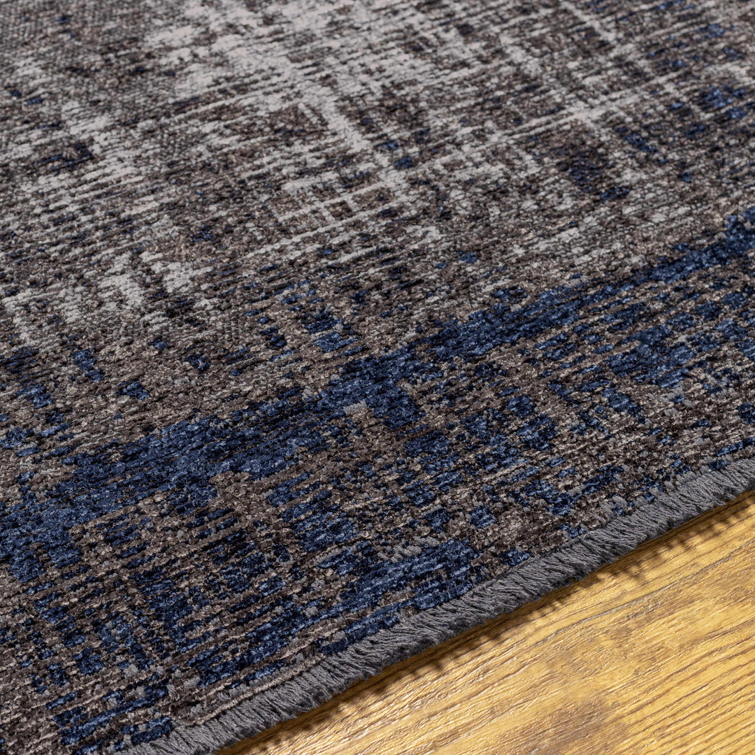 Binh Modern Abstract Design Charcoal And Blue Area Rug