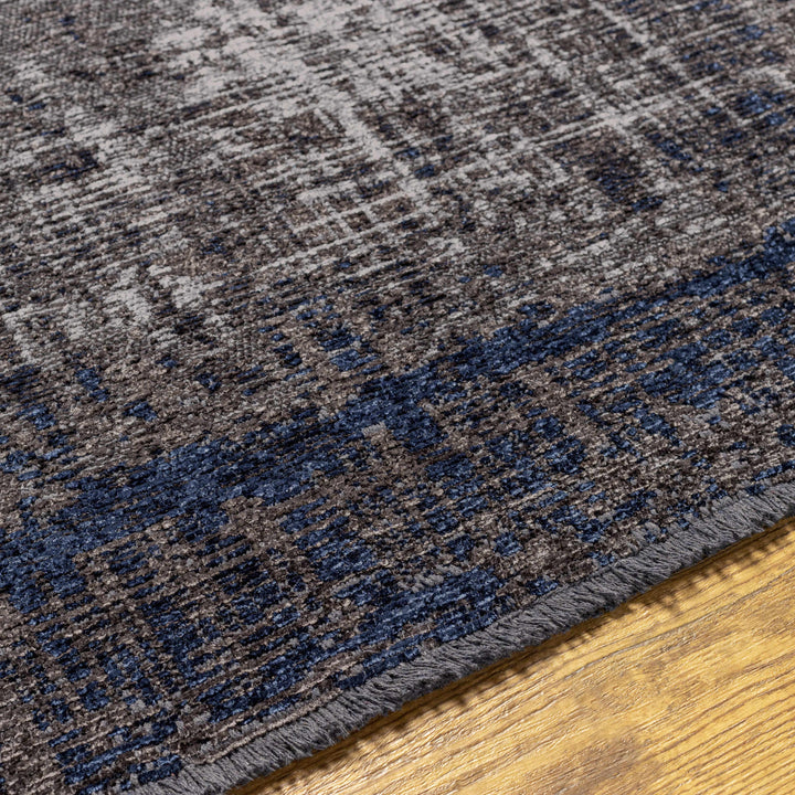 Binh Modern Abstract Design Charcoal And Blue Area Rug