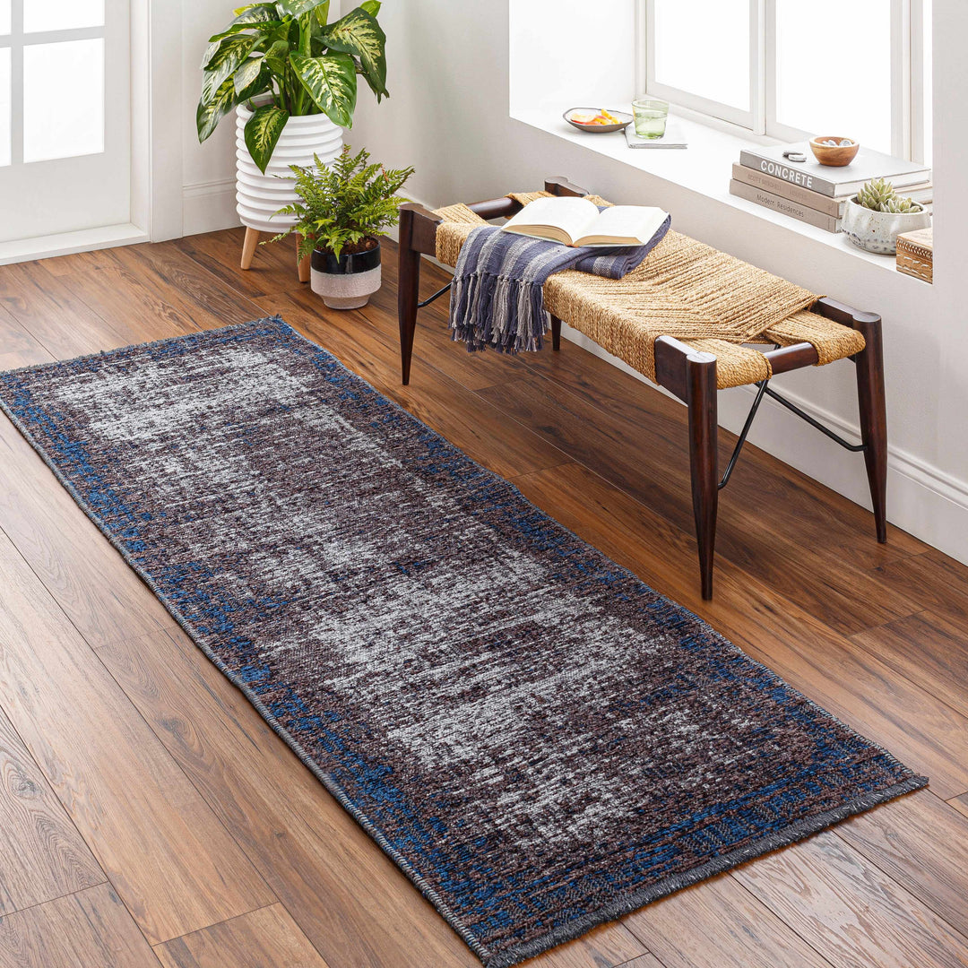 Binh Modern Abstract Design Charcoal And Blue Area Rug