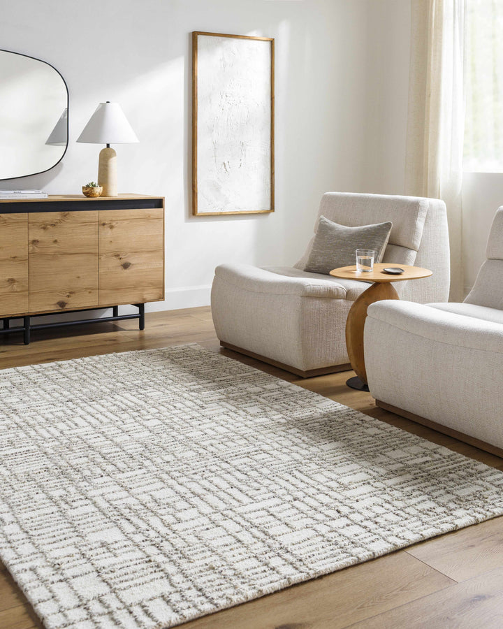 Tibby Modern Abstract Design Ivory Hand Tufted Wool Area Rug