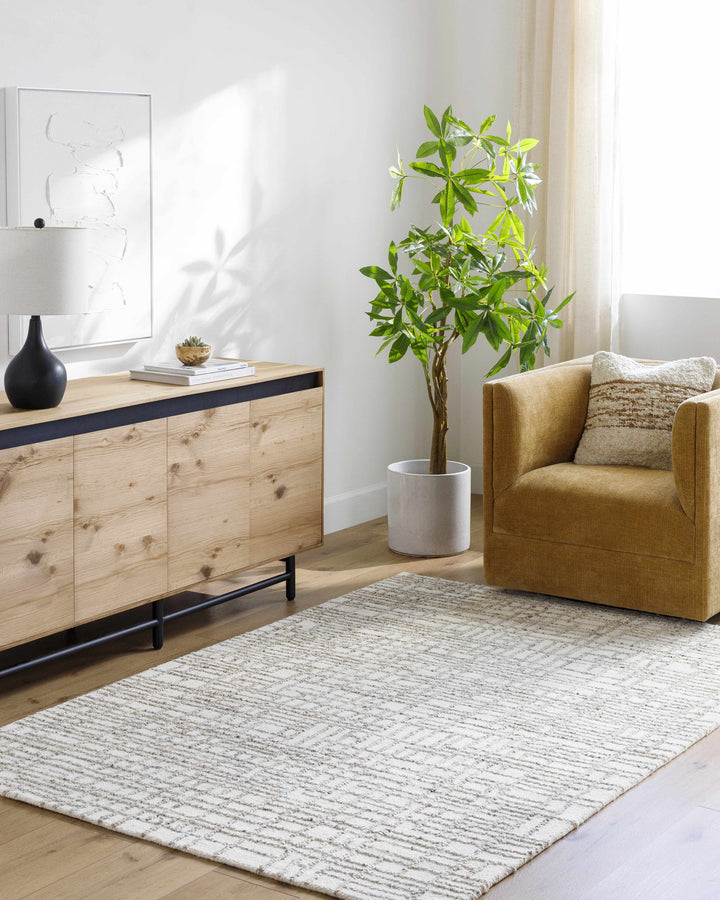 Tibby Modern Abstract Design Ivory Hand Tufted Wool Area Rug