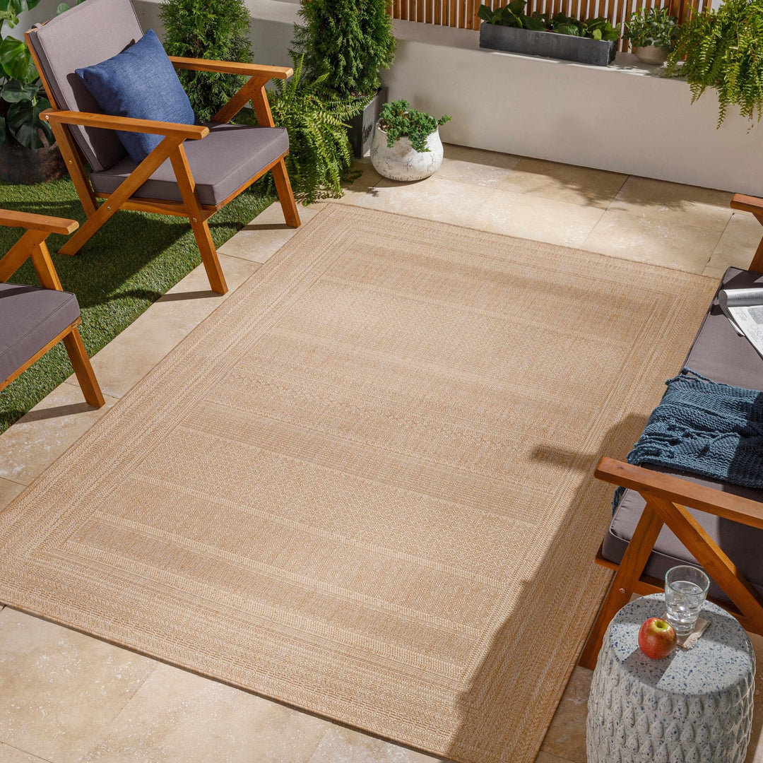 Tubajon Modern Geometrical Design Tan Outdoor Area Rug - The Rug Decor