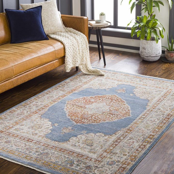 Tugos Traditional Style Blue And Ivory Area Rug - The Rug Decor