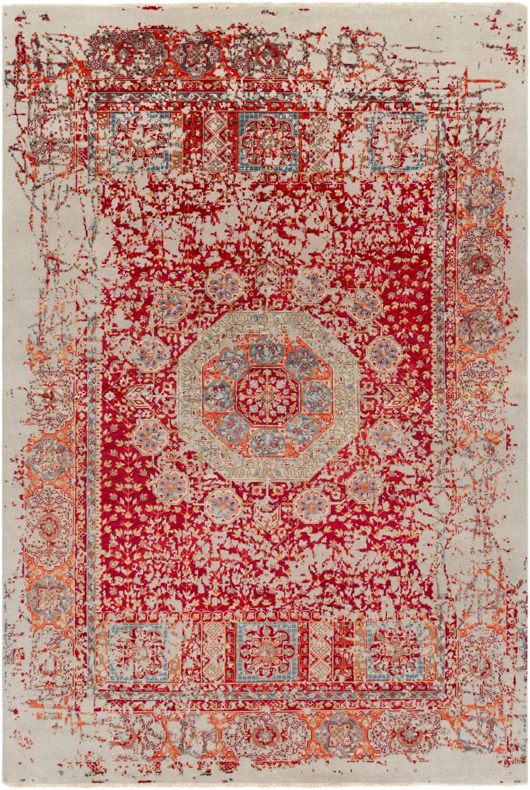 Tulare Red And Beige Traditional Style Hand Knotted Area Rug - The Rug Decor