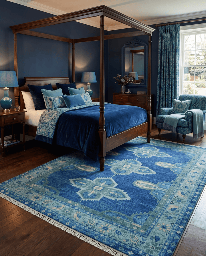 Tullu Custom Made Hand Knotted Blue and Silver Traditional Wool Rug - The Rug Decor