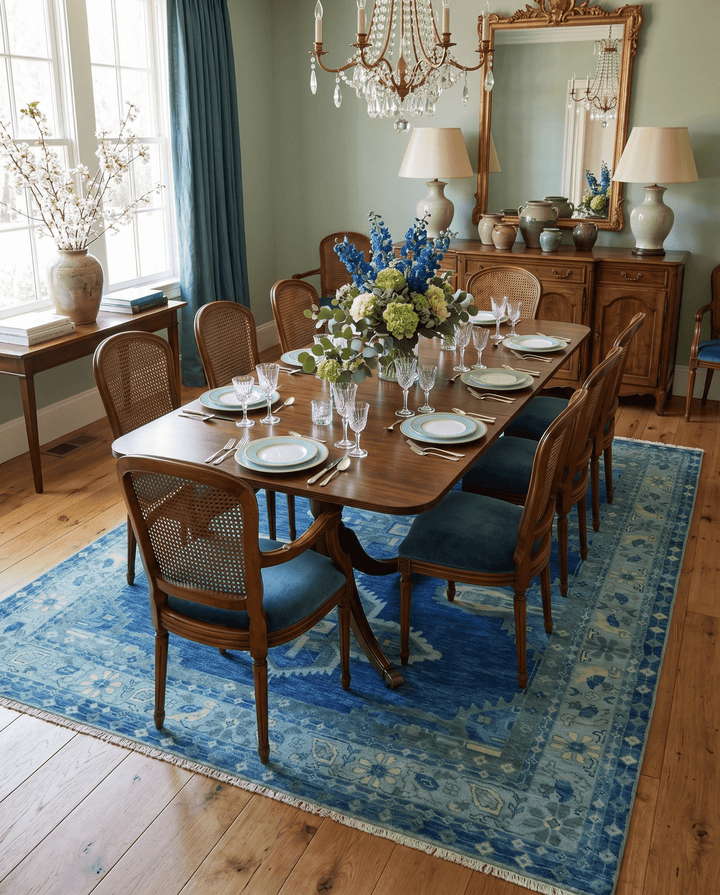 Tullu Custom Made Hand Knotted Blue and Silver Traditional Wool Rug - The Rug Decor