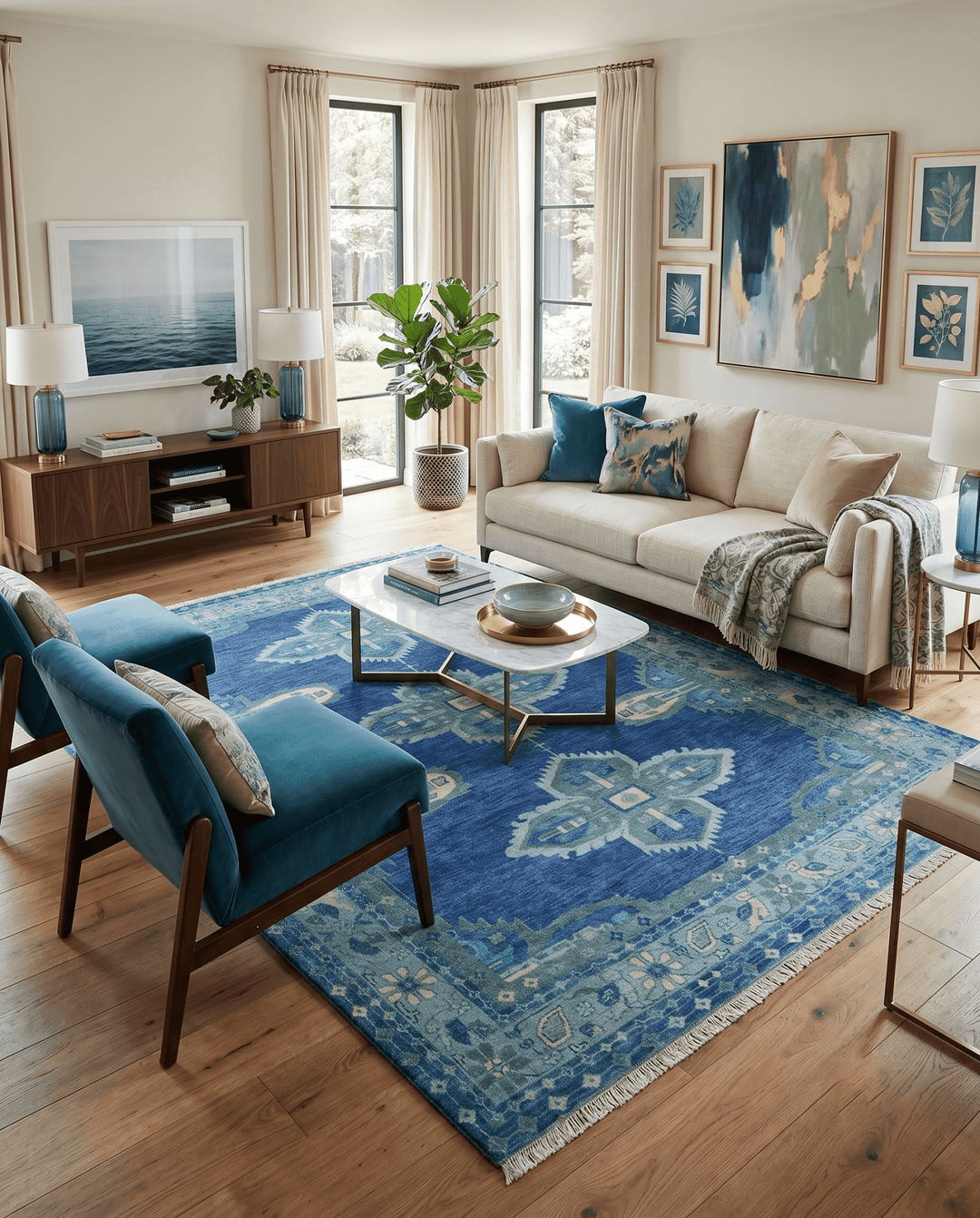 Tullu Custom Made Hand Knotted Blue and Silver Traditional Wool Rug - The Rug Decor