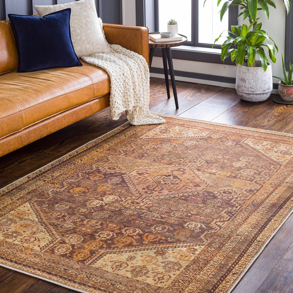 Tungao Beige And Brown Traditional Style Washable Area Rug - The Rug Decor