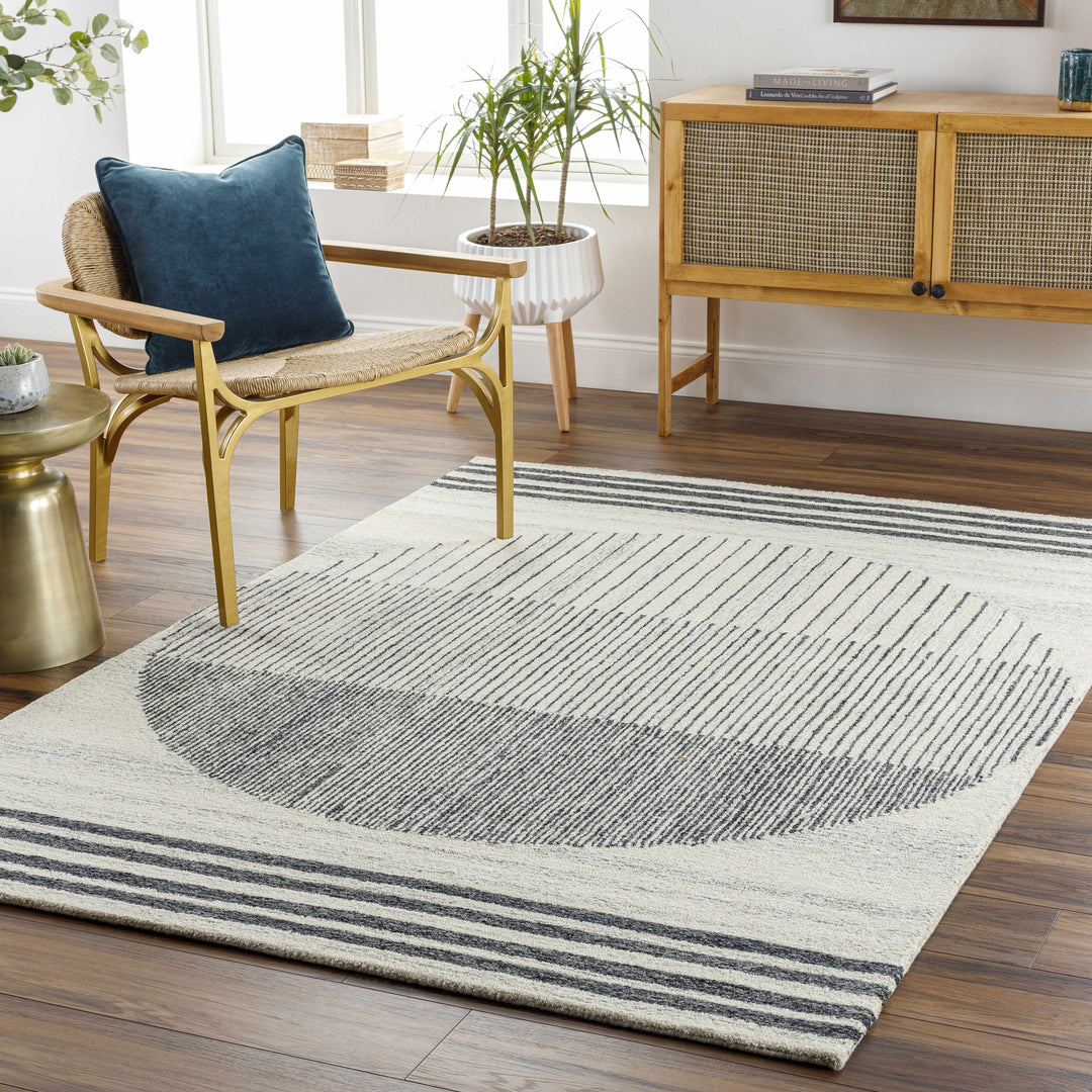 Turgut Modern Beige And Black Hand Tufted Wool Rug