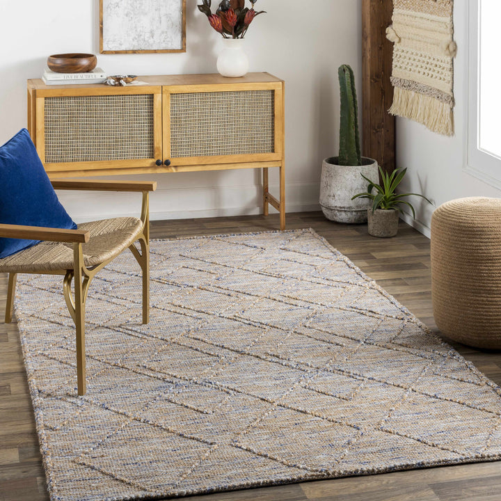 Buse Bohemian Style Beige & Blue Hand Woven Jute Rug