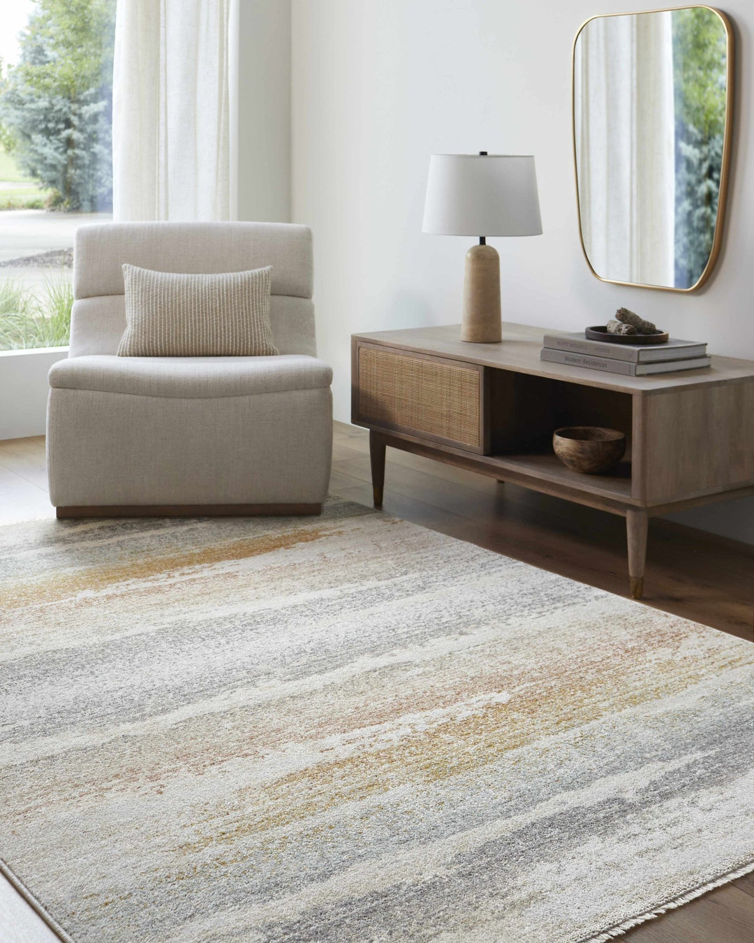 Tvuna Gray And Mustard Modern Abstract Machine Woven Rug - The Rug Decor
