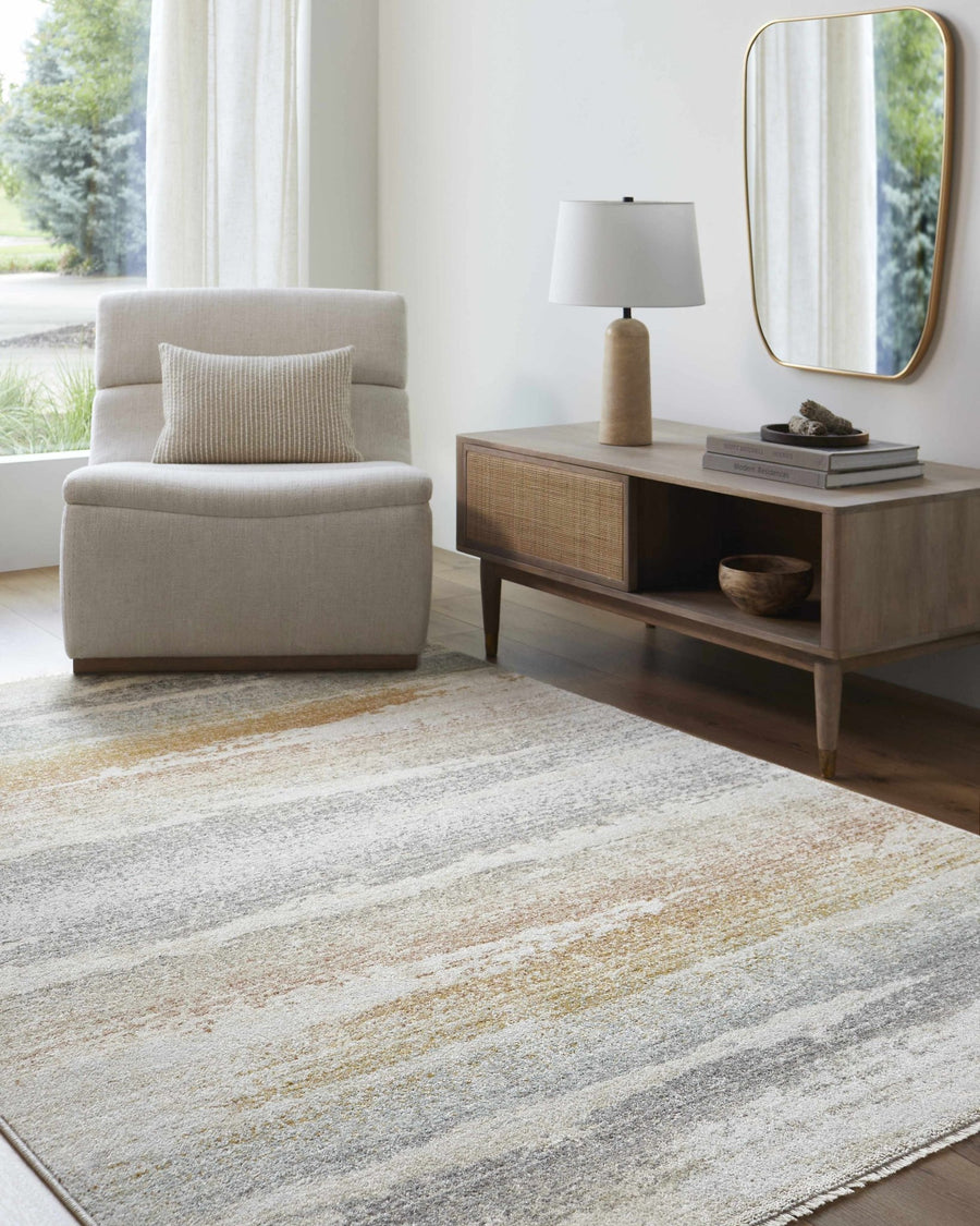 Tvuna Gray And Mustard Modern Abstract Machine Woven Rug - The Rug Decor