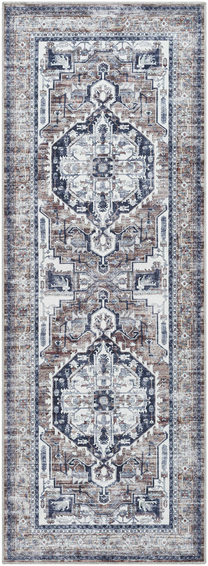 Terri Traditional Navy And Brown Washable Area Rug