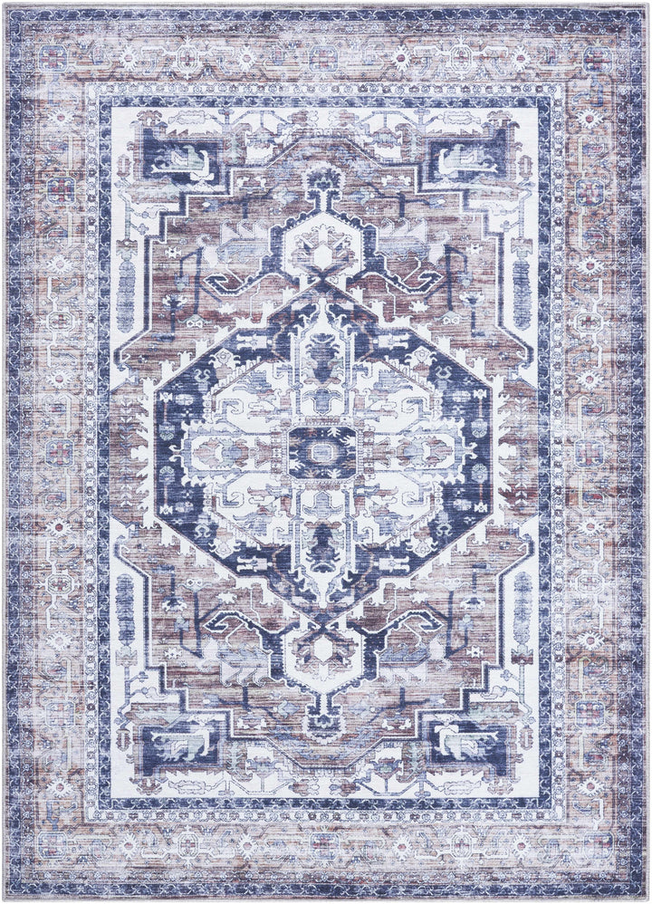 Terri Traditional Navy And Brown Washable Area Rug