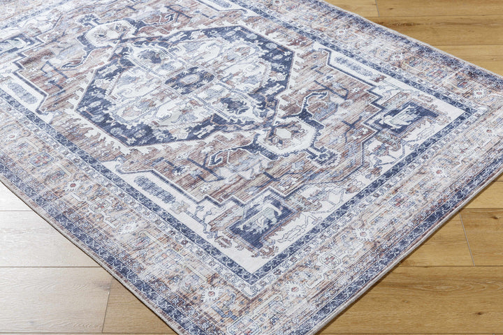 Terri Traditional Navy And Brown Washable Area Rug