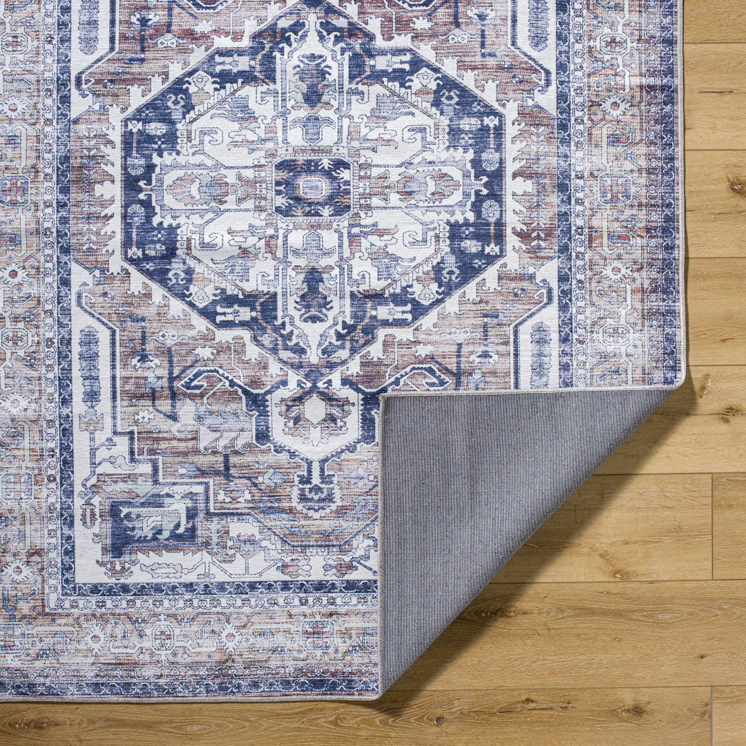 Terri Traditional Navy And Brown Washable Area Rug