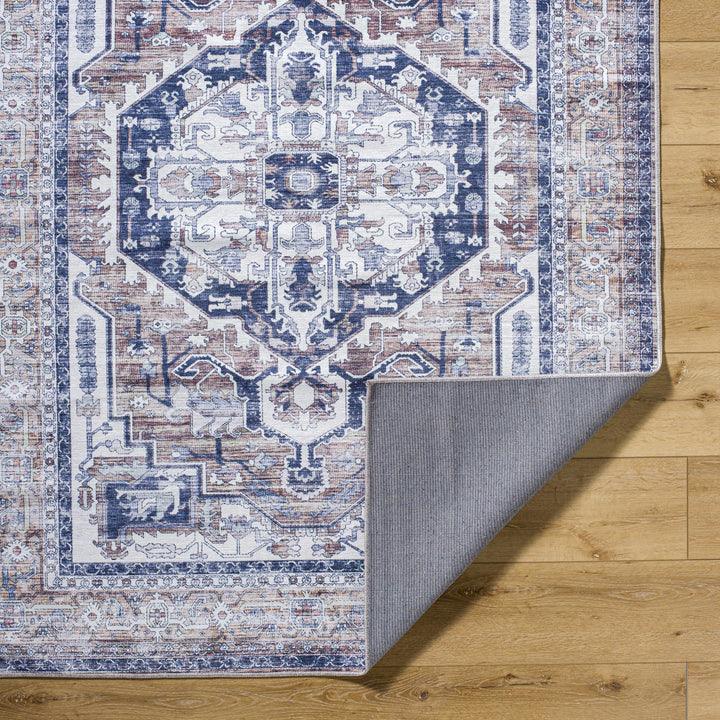 Terri Traditional Navy And Brown Washable Area Rug