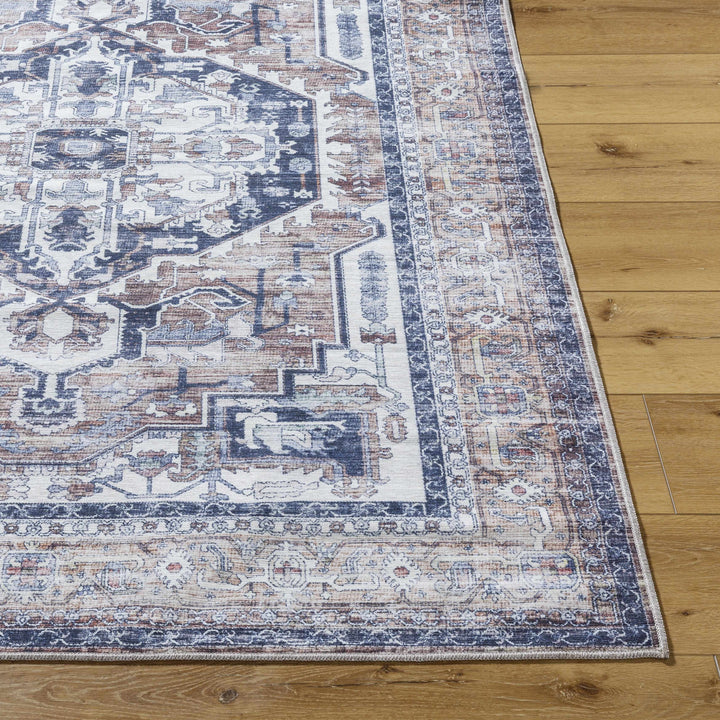 Terri Traditional Navy And Brown Washable Area Rug