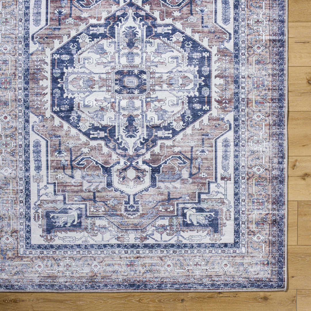 Terri Traditional Navy And Brown Washable Area Rug