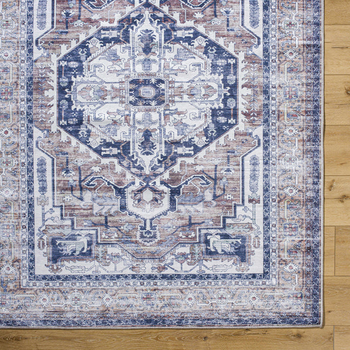 Terri Traditional Navy And Brown Washable Area Rug