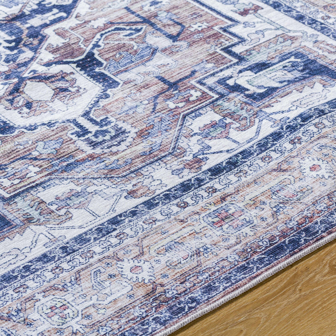 Terri Traditional Navy And Brown Washable Area Rug