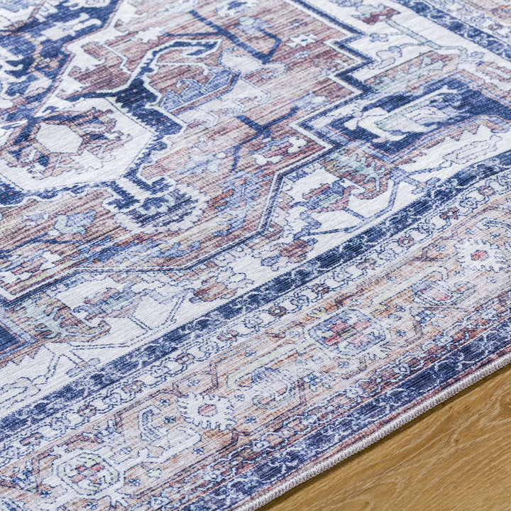 Terri Traditional Navy And Brown Washable Area Rug