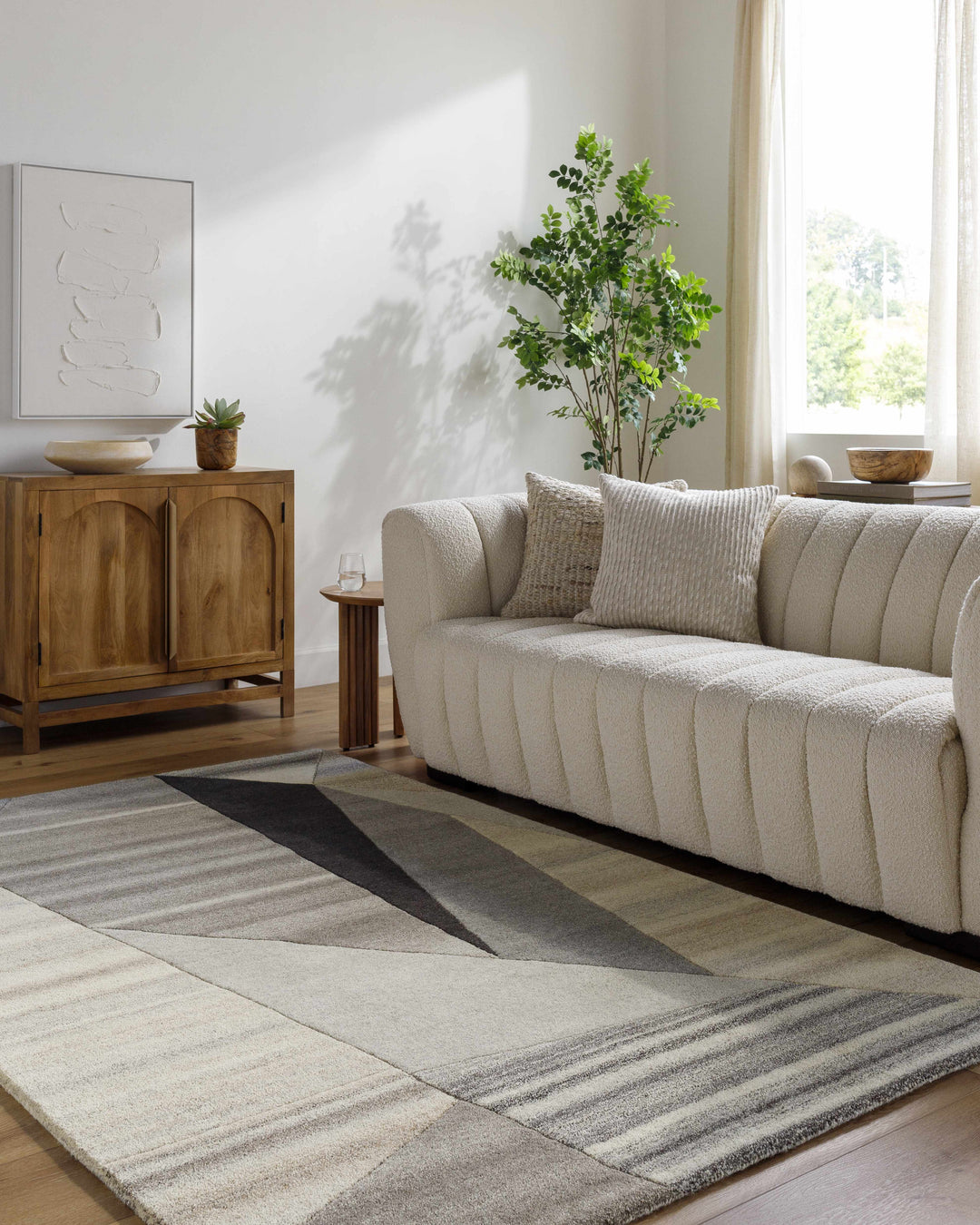 Toril Modern Abstract Gray And Ivory Hand Tufted Wool Rug