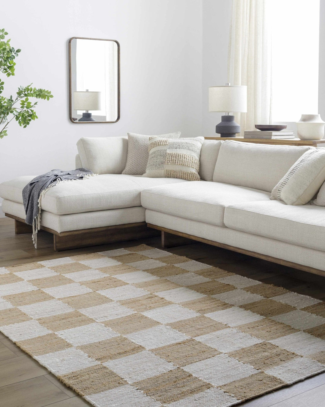 Tyhir Modern Beige And Ivory Checkered Jute Rug - The Rug Decor