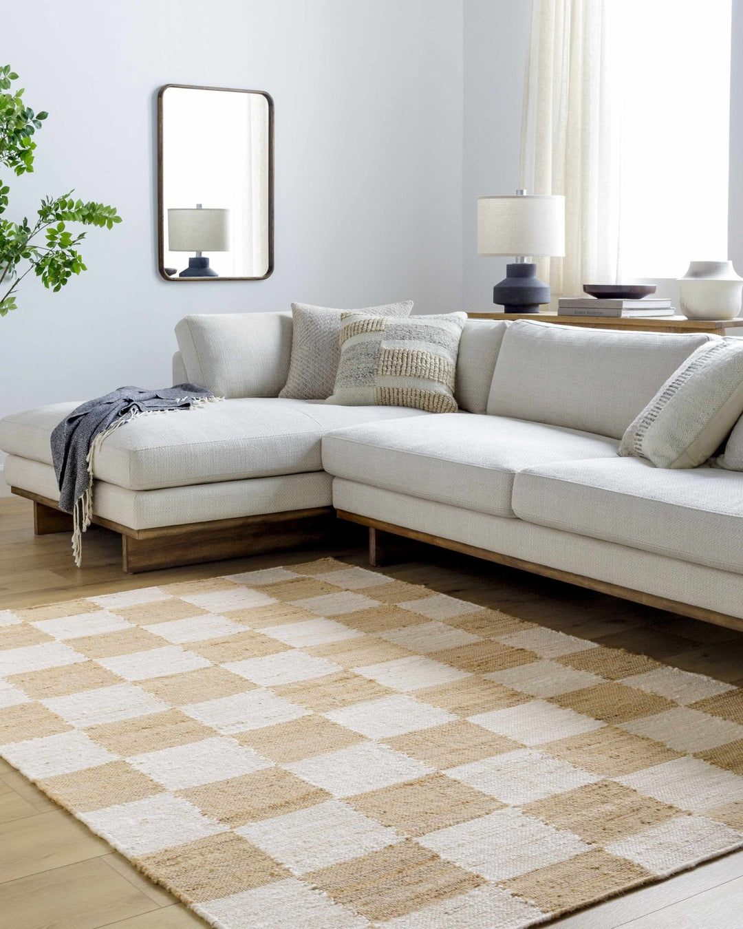 Tyhir Modern Beige And Ivory Checkered Jute Rug - The Rug Decor