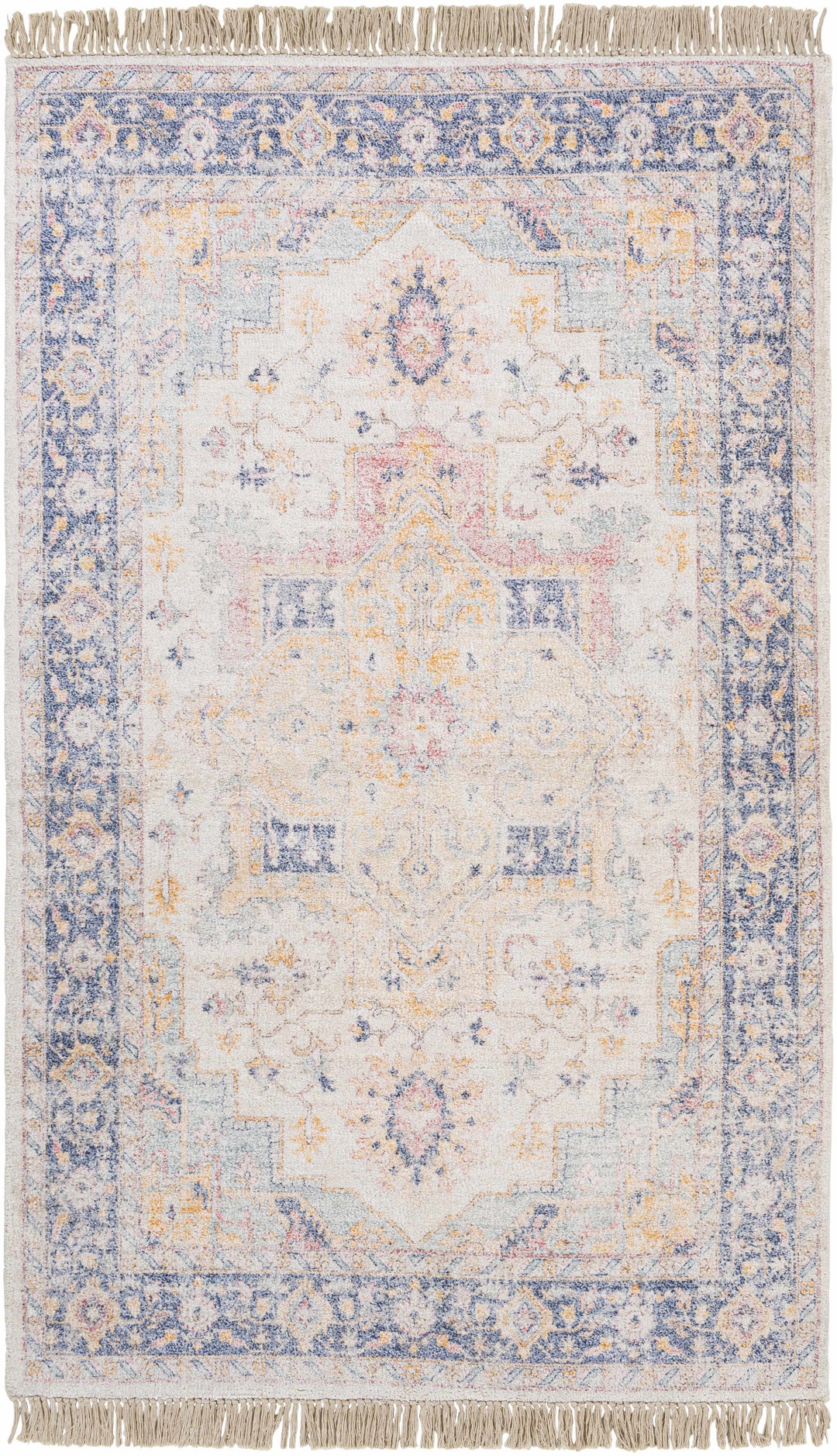 Tyro Ivory And Blue Traditional Style Hand Woven Area Rug