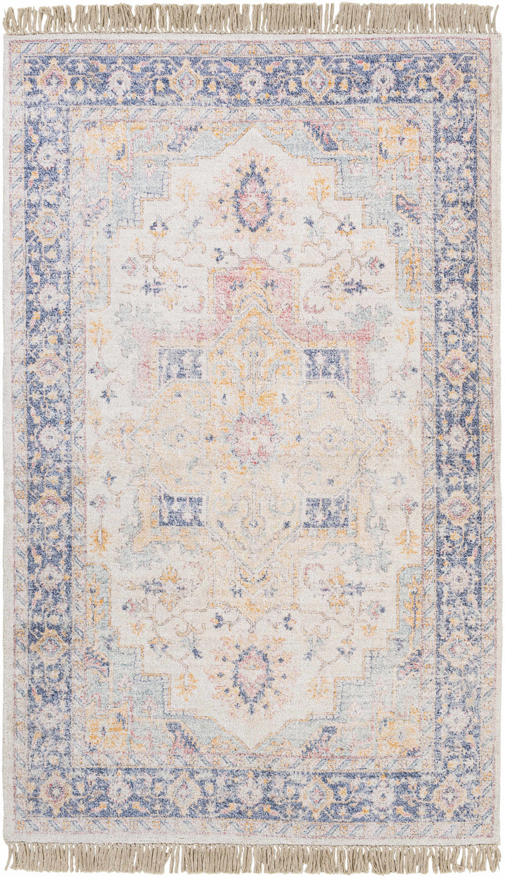 Tyro Ivory And Blue Traditional Style Hand Woven Area Rug