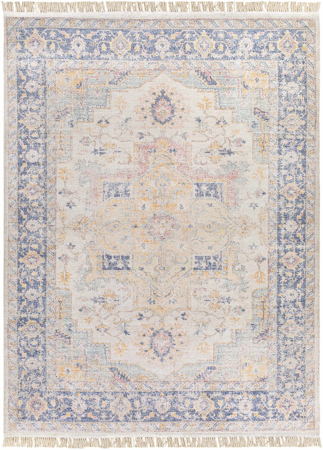 Tyro Ivory And Blue Traditional Style Hand Woven Area Rug
