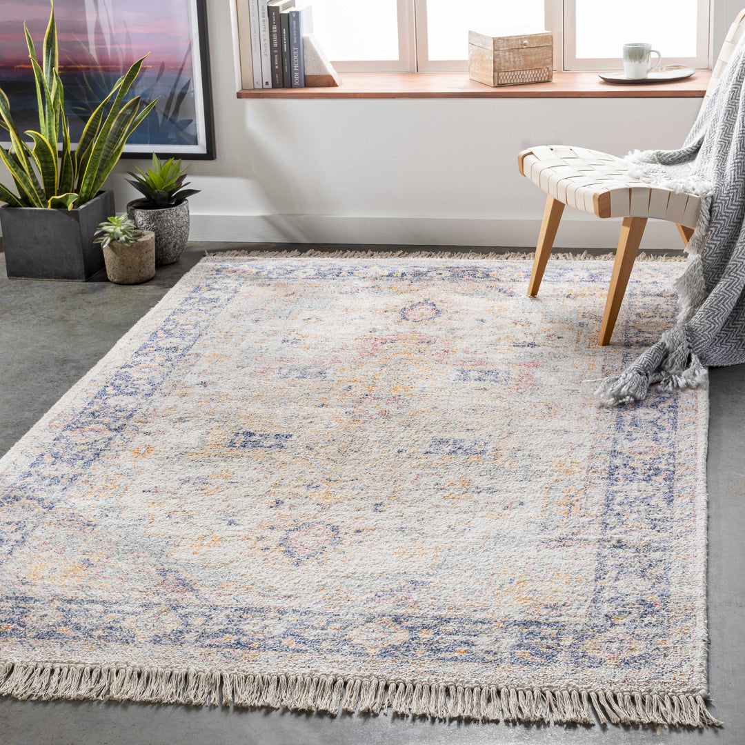 Tyro Ivory And Blue Traditional Style Hand Woven Area Rug