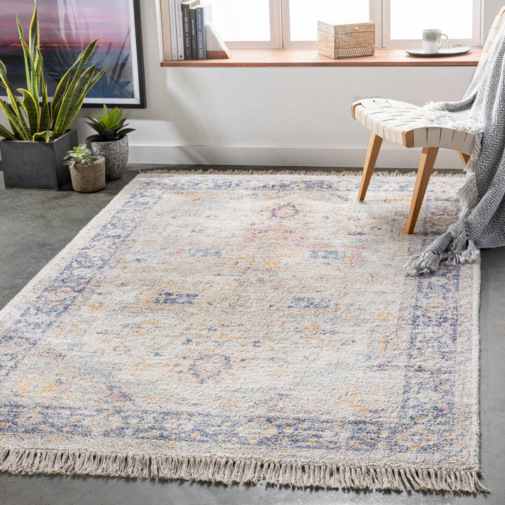 Tyro Ivory And Blue Traditional Style Hand Woven Area Rug