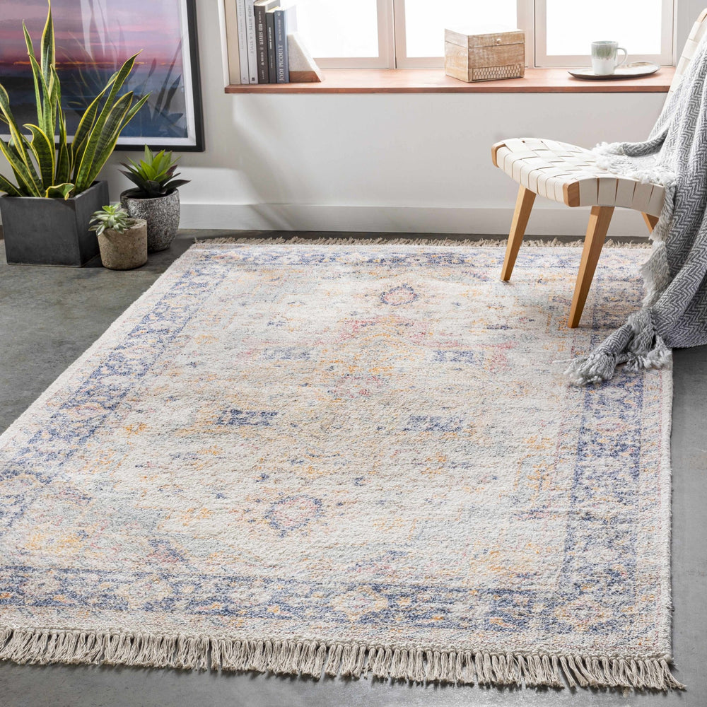 Tyro Ivory And Blue Traditional Style Hand Woven Area Rug - The Rug Decor