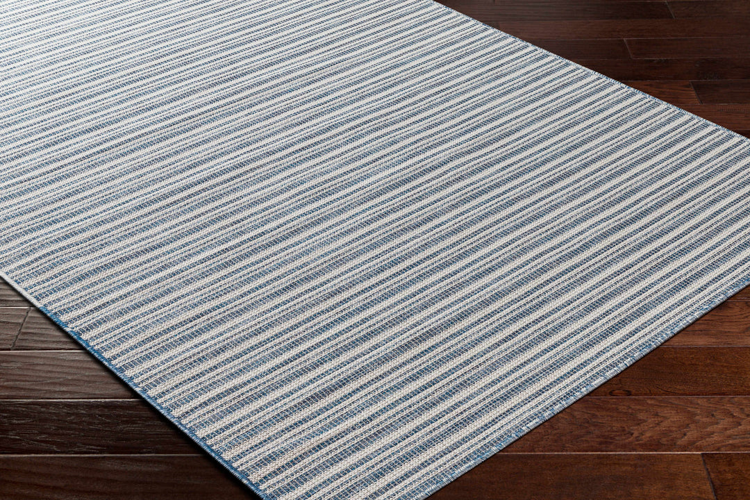 Udom Modern Stripe Pattern Blue And Ivory Area Rug