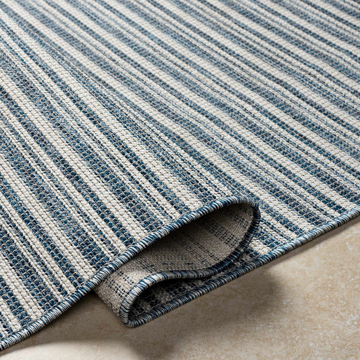 Udom Modern Stripe Pattern Blue And Ivory Area Rug