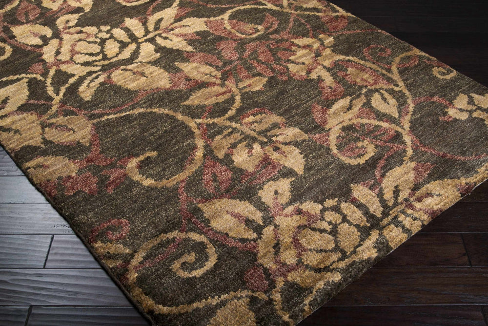 Uhland Traditional Floral Design Brown Hand Knotted Area Rug - The Rug Decor