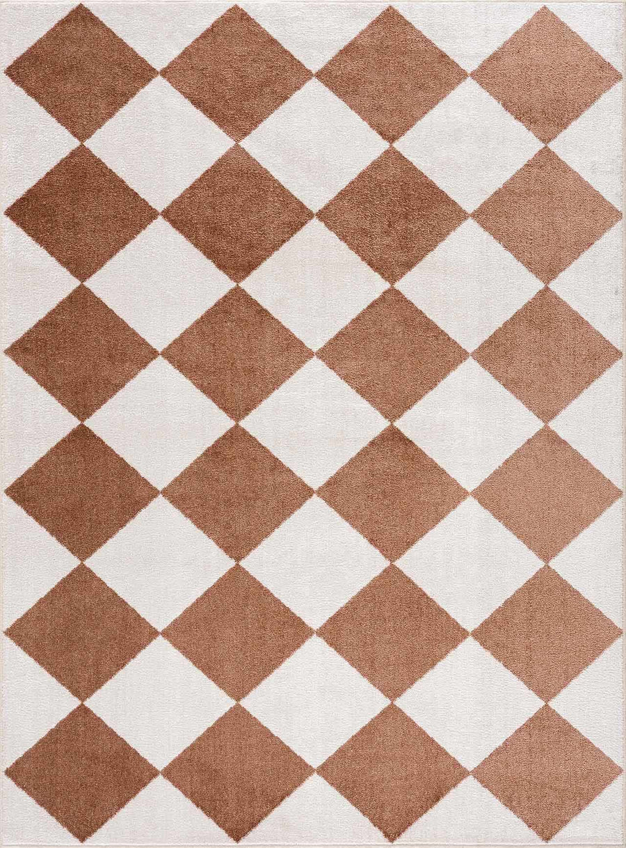Ulric Modern Geometrical Brown And White Washable Area Rug - The Rug Decor