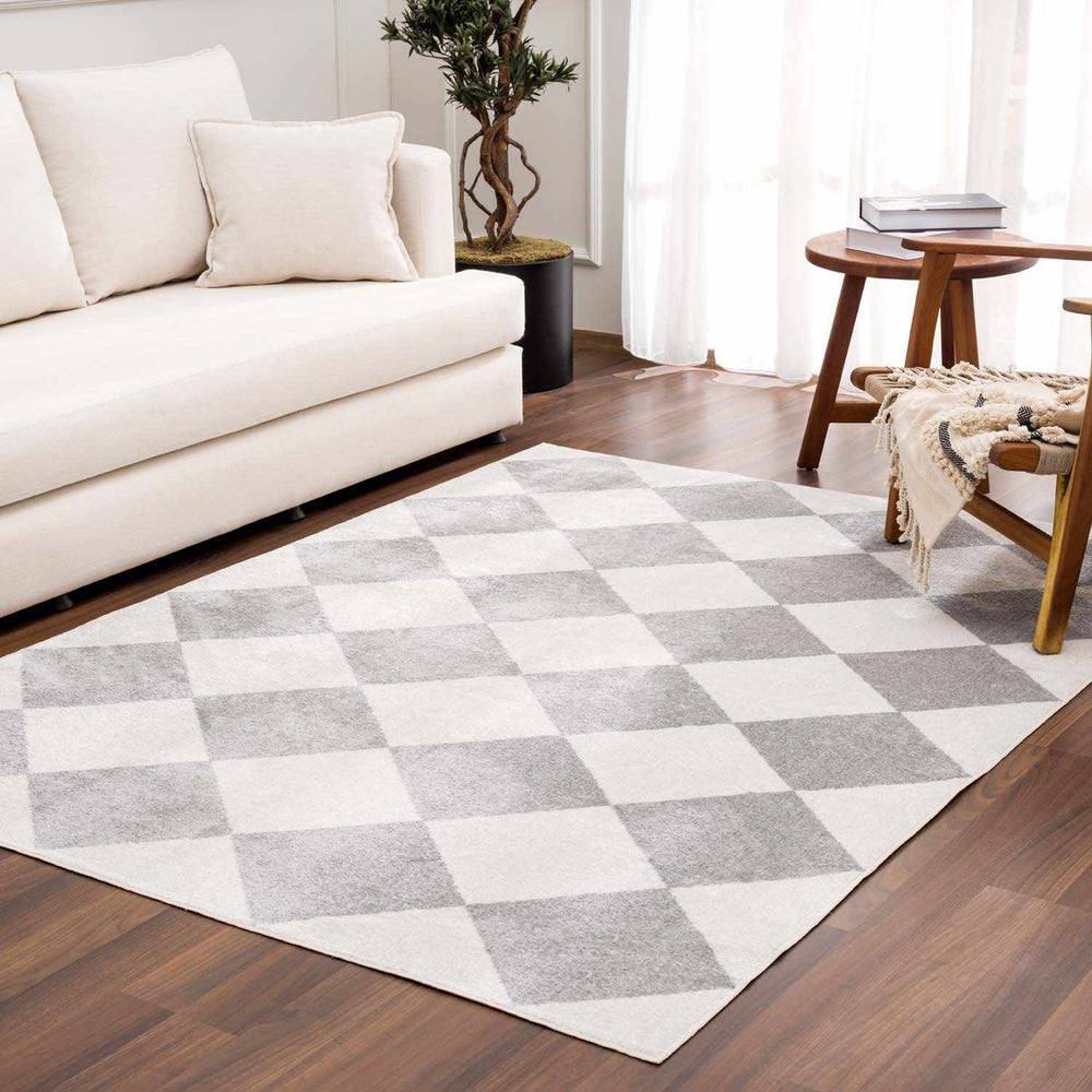 Ulric Modern Geometrical Gray And Ivory Washable Rug - The Rug Decor